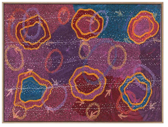 Yankirri Jukurrpa III Dark Pink Canvas Art Print with Oak Frame - 90 x 120cm image