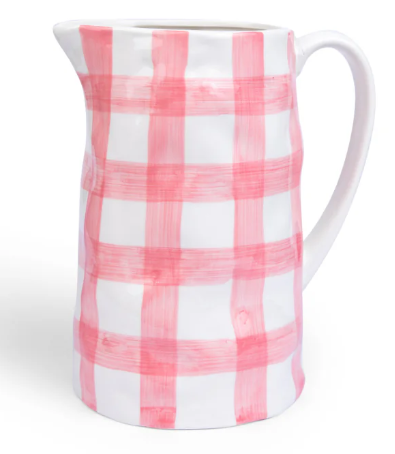Pink & white gingham jug