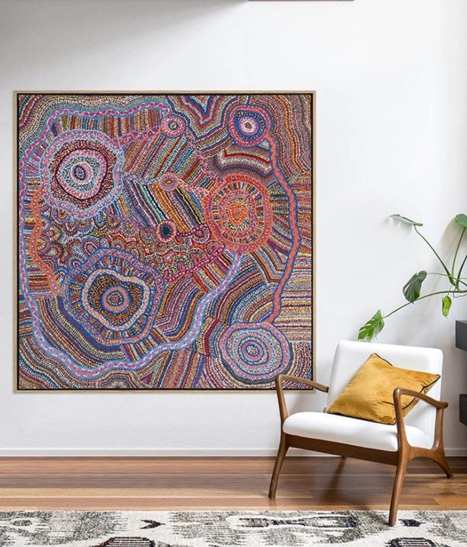 NGAPA Jukurrpa II Canvas Art Print - Oak Frame image 1