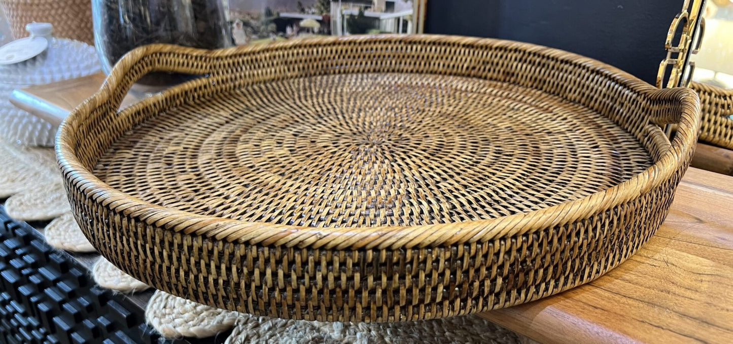 Round Antique Tray with Handles