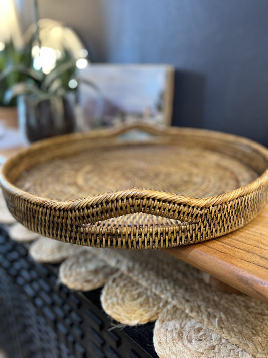 Round Antique Tray with Handles