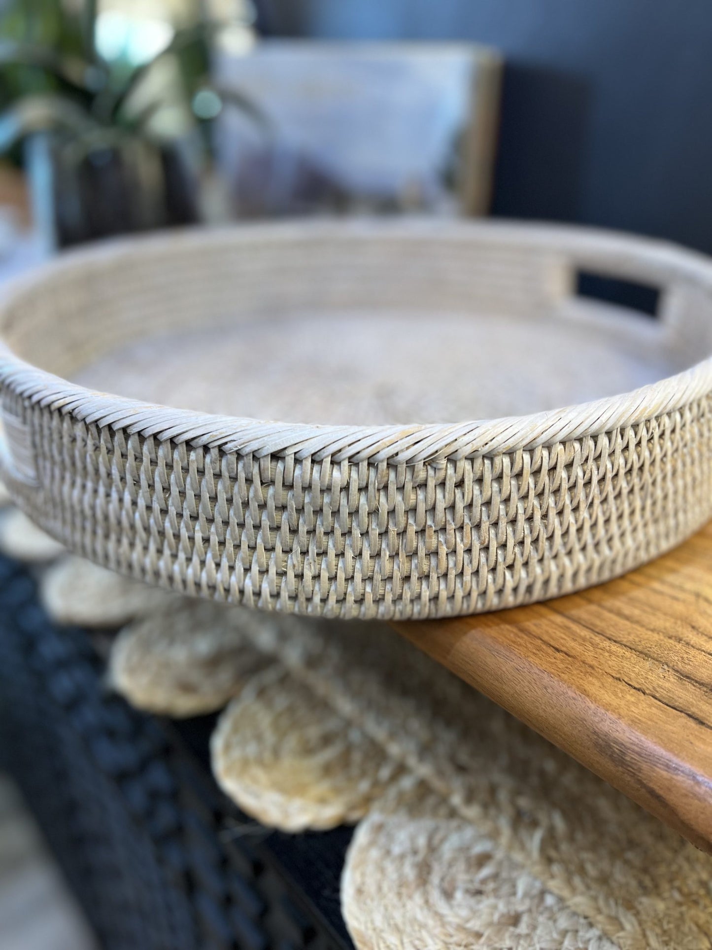 Round Tray with Handles - White Wash