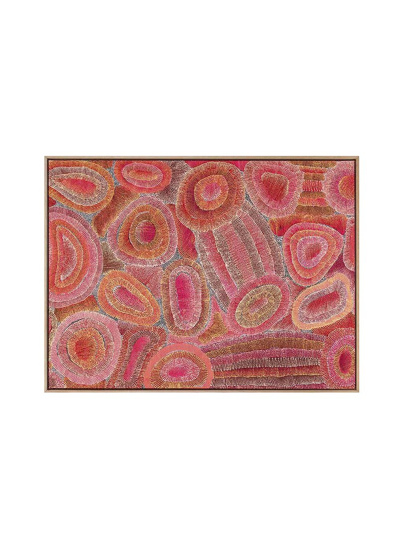 Ngapa Jukurrpa IV Red Canvas Art Print - Oak Frame image 1