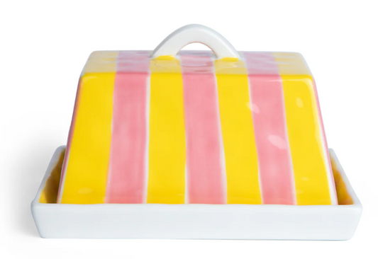 Butter dish - yellow & pink stripe