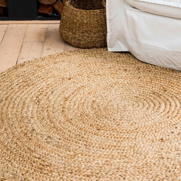 natural round braided weave jute rug