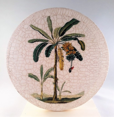 banana leaf palm round wall plaque